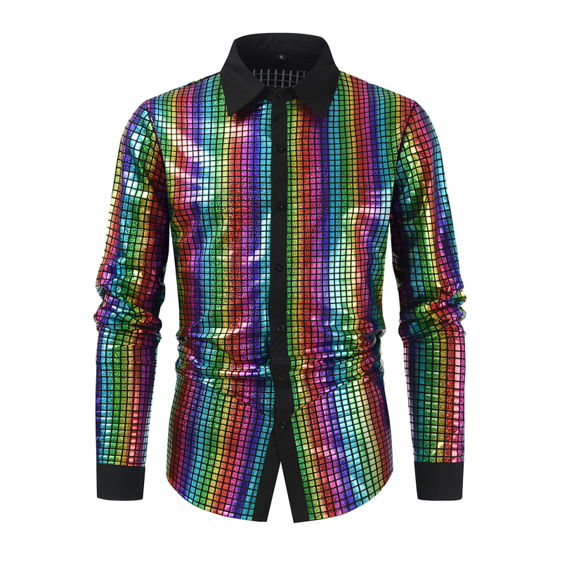 Pánske ležérne košele s dlhým rukávom a lesklými klopami, európske a americké, cezhraničné, nové, dropshipping