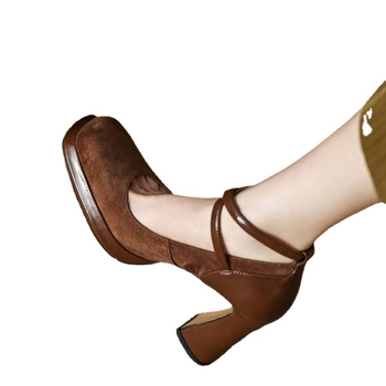 Κομψά ψηλοτάκουνα παπούτσια Mary Jane με λουράκια, all-match παπούτσια με χαμηλό στόμιο, μονής στρώσης, ρετρό παπούτσια με τετράγωνη μύτη, χοντρό τακούνι, αδιάβροχη πλατφόρμα, άνοιξη 2023