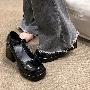 Γυναικεία ψηλοτάκουνα παπούτσια French Mary Jane 2025 Άνοιξη, νέα αδιάβροχα, δερμάτινα παπούτσια Jk Small Platform με χοντρό τακούνι