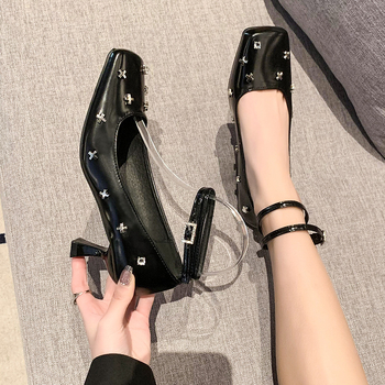 Υψηλής ποιότητας γαλλικά ρετρό ασημένια παπούτσια Mary Jane μικρά δερμάτινα παπούτσια φθινοπωρινά και χειμωνιάτικα γυναικεία παπούτσια με φούστα, ψηλοτάκουνα παπούτσια με ρηχό στόμα