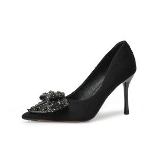 Tocuri înalte negre cu strasuri și fundă pentru femei, toc stiletto, vară nouă 2024, cu fustă, pantofi sexy cu temperament ascuțit