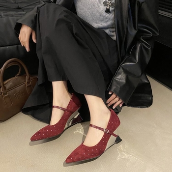 Γυναικεία Μονόχρωμα Παπούτσια 2025 Νέα Μυτερά Βραδινά Παπούτσια Άνοιξης και Φθινοπώρου με Γυναικεία Παπούτσια Large Cong