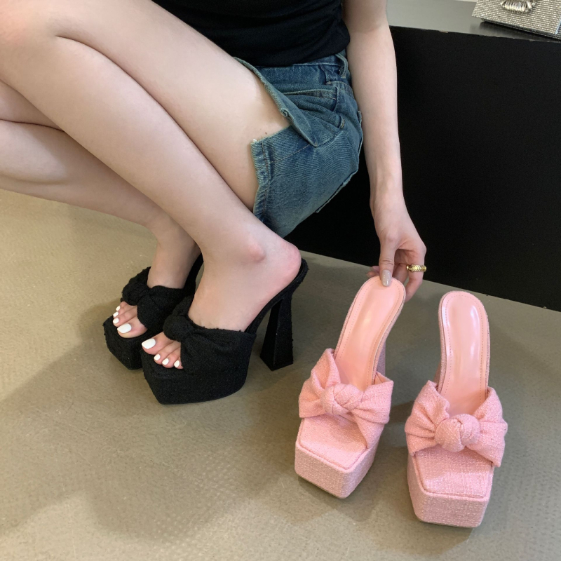 Pete AliExpress prekogranična vanjska trgovina nove 15 cm super visoke pete debele pete vodootporne platforme s četvrtastim vrhom seksi papuče za noćni klub