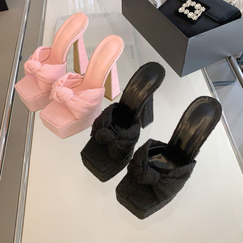 Pete AliExpress prekogranična vanjska trgovina nove 15 cm super visoke pete debele pete vodootporne platforme s četvrtastim vrhom seksi papuče za noćni klub