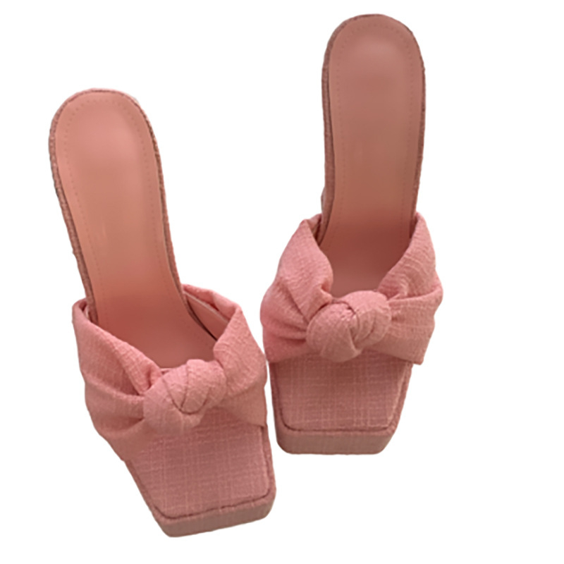 Pete AliExpress prekogranična vanjska trgovina nove 15 cm super visoke pete debele pete vodootporne platforme s četvrtastim vrhom seksi papuče za noćni klub