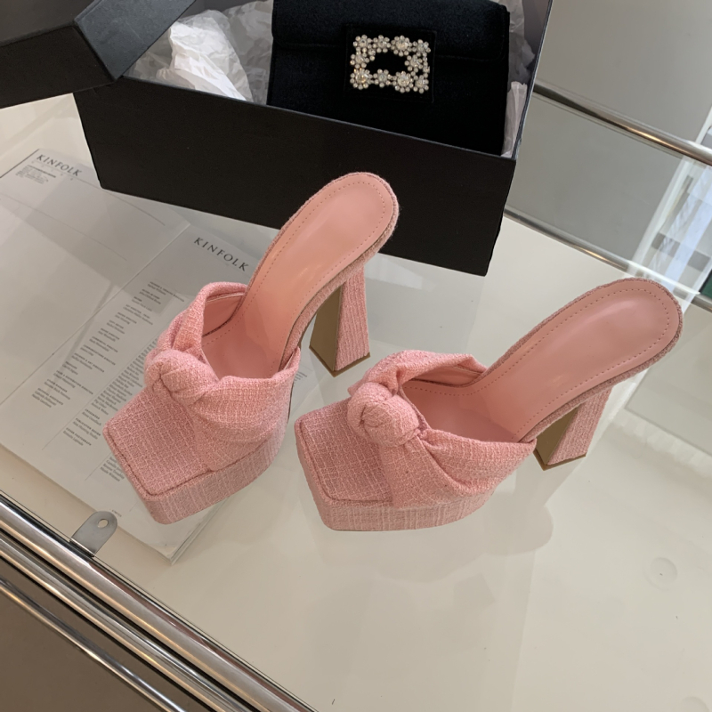 Pete AliExpress prekogranična vanjska trgovina nove 15 cm super visoke pete debele pete vodootporne platforme s četvrtastim vrhom seksi papuče za noćni klub