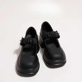 Γυναικεία λευκά παπούτσια Mary Jane με χοντρή σόλα, νέα γαλλικά δερμάτινα παπούτσια για την άνοιξη του 2025, με χοντρό τακούνι και ρηχά σανδάλια με αγκράφα και στρας.