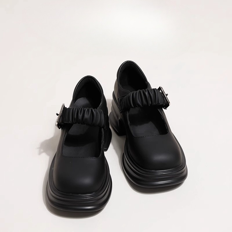 Bijele Mary Jane cipele s debelim potplatom, ženske proljetne nove francuske kožne cipele za 2025., sandale s debelom petom i plitkom kopčom od cirkona