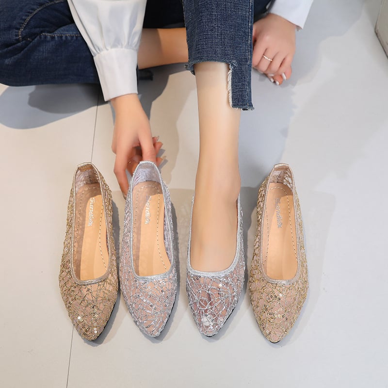 Cezhraničný zahraničný obchod, dámske letné topánky plus size, nové duté sieťované módne špicaté ležérne ploché fazuľové topánky veľkoobchod