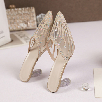 Γυναικείες Παντόφλες με Ψηλοτάκουνα, Νέα Γυναικεία Παπούτσια 2024, Καλοκαιρινές Κορεάτικες Παντόφλες με Μυτερές Δακτύλες, Γυναικεία Σανδάλια με Λεπτό Τακούνι και Διχτυωτό Τακούνι