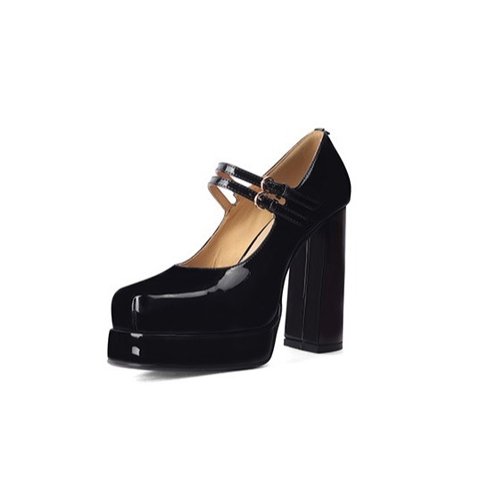 Dámske červené kožené topánky Mary Jane s hranatou špičkou a vysokým podpätkom, nové z roku 2024, s hrubým podpätkom, nepremokavou platformou a plytkými topánkami na päte