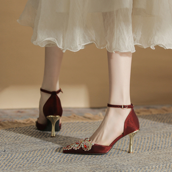 Jinqi CH8003-1 γυναικεία ψηλοτάκουνα παπούτσια με κλειστά δάχτυλα, τακούνι στιλέτο, μυτερό σατέν, μονό λουράκι, για την άνοιξη και το φθινόπωρο του 2024