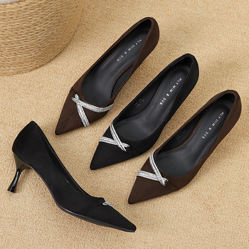 Ψηλοτάκουνα Hui Li Ya με μυτερή μύτη, Γυναικεία παπούτσια, λεπτό τακούνι, νέο στυλ, σατέν άνω μέρος, άνετα ρούχα, γαλλικό στυλ, ρηχό άνοιγμα, μονό, γυναικεία παπούτσια G60-16