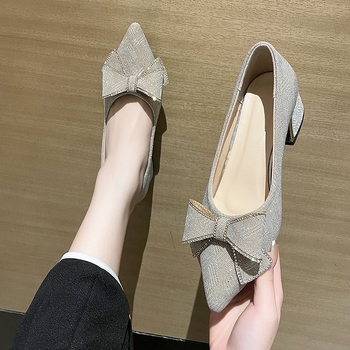 Nové jarné a jesenné topánky na vysokom podpätku s hrubým podpätkom z roku 2023, topánky na plochom podpätku so špicatou špičkou pre ženy, ploché topánky so stredným podpätkom, módne a všestranné