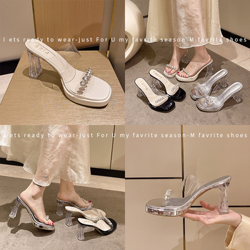 B629-1 Γυναικεία ψηλοτάκουνα σανδάλια Huiliya με στρας, 2024, νέα κομψή, σέξι, αδιάβροχη, διαφανής γόβα από κρύσταλλο
