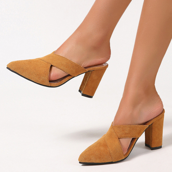 Γυναικεία σανδάλια Baotou Rear Empty Heels με χοντρό τακούνι, 8cm μυτερά, πλαϊνά, άδειο σουέτ, μισό-drag, μοντέρνα, μυτερά, γυναικεία ψηλοτάκουνα πέδιλα