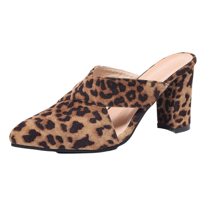 Baotou zadné prázdne sandále na hrubom podpätku dámske topánky 8 cm špicaté hlboké ústa bočné prázdne semišové polovičné ťahanie módne špicaté vysoké podpätky pre ženy