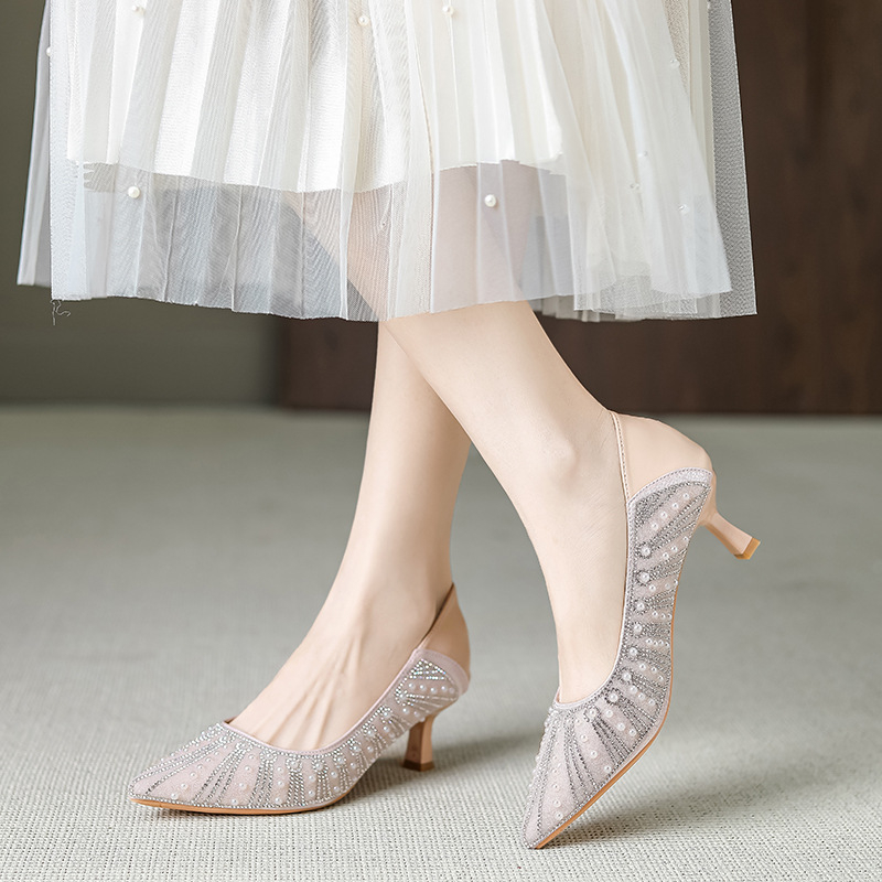 Luxusné topánky na vysokých podpätkoch pre ženy, nové elegantné šaty s plytkými ústami, elegantné jednovrstvové topánky s jehlovým podpätkom 6681-ES6