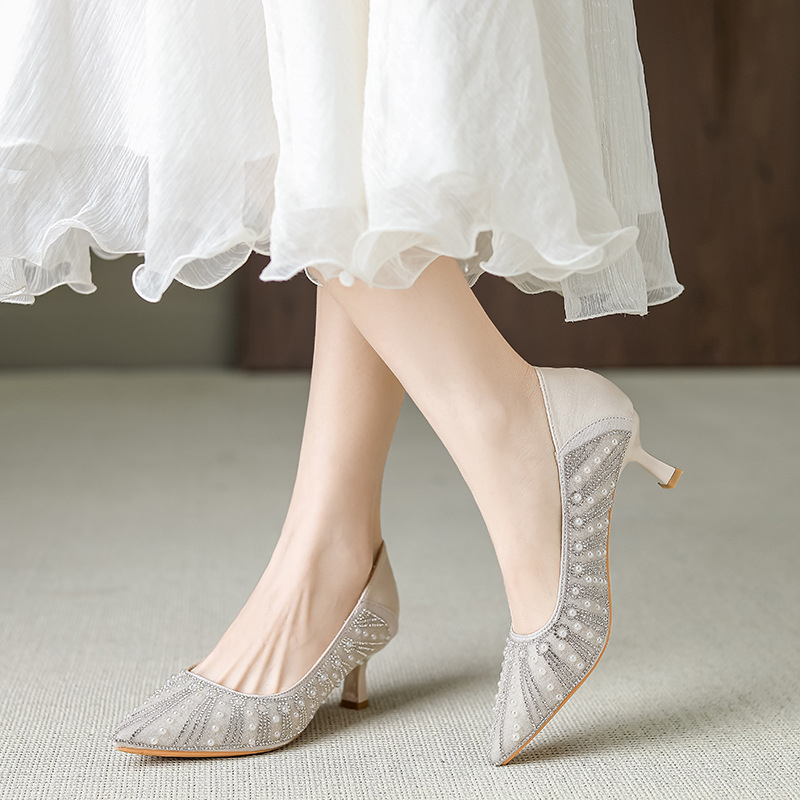 Luxusné topánky na vysokých podpätkoch pre ženy, nové elegantné šaty s plytkými ústami, elegantné jednovrstvové topánky s jehlovým podpätkom 6681-ES6