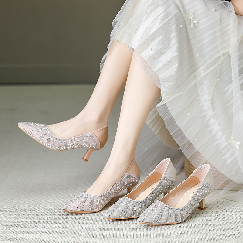 Luxusné topánky na vysokých podpätkoch pre ženy, nové elegantné šaty s plytkými ústami, elegantné jednovrstvové topánky s jehlovým podpätkom 6681-ES6