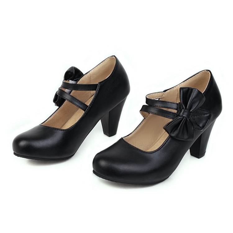 Ružičaste bijele crne okrugle visoke pete s mašnom, modne slatke Lolita profesionalne ženske OL cipele za vanjsku trgovinu, plus veličine