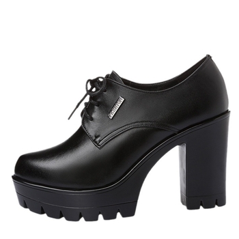 2024 Νέα γυναικεία παπούτσια από γνήσιο δέρμα με ψηλοτάκουνα, άνετα γυναικεία παπούτσια μονής στρώσης, χοντρό τακούνι, στρογγυλή μύτη, μοντέρνα δερμάτινα παπούτσια με κορδόνια και χοντρό πάτο, μικρό μέγεθος, γυναικεία δερμάτινα παπούτσια