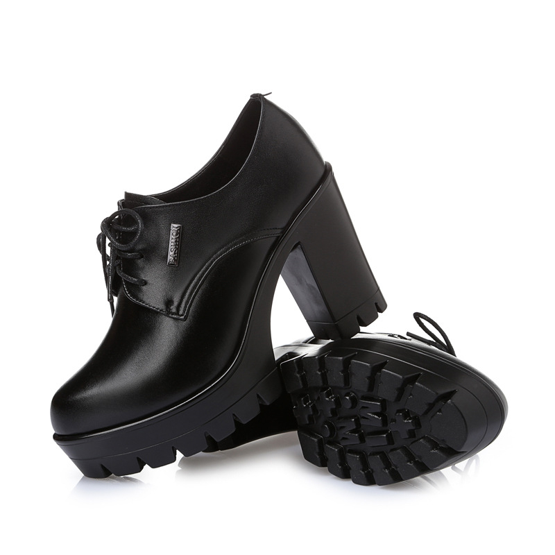 2024. gada jaunas īstas ādas sieviešu kurpes ar augstu papēdi, ērtas sieviešu vienkārtas kurpes ar biezu papēdi, apaļu purngalu, modernas kurpes ar auklām, biezu apakšu, maza izmēra sieviešu ādas kurpes