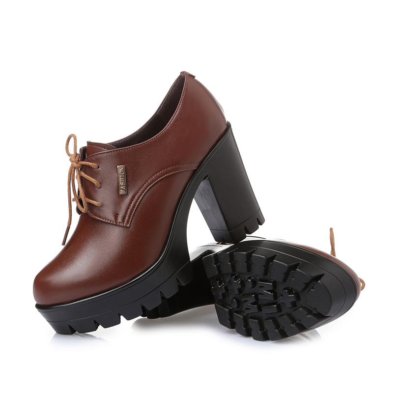 2024. gada jaunas īstas ādas sieviešu kurpes ar augstu papēdi, ērtas sieviešu vienkārtas kurpes ar biezu papēdi, apaļu purngalu, modernas kurpes ar auklām, biezu apakšu, maza izmēra sieviešu ādas kurpes