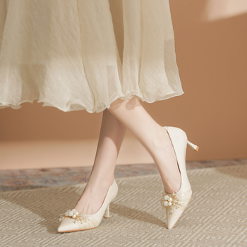 Καθημερινό Φόρεμα Γαλλικού Στυλ, Ψηλοτάκουνα, Γυναικεία, Γνήσια Δερμάτινα, Πέρλες, Μυτερά Δάχτυλα, Ρηχό Στόμα, Μονά Παπούτσια, Τακούνι Στιλέτο, Μη Κουραστικά Πόδια, Ιδιοσυγκρασία, Γυναικεία Παπούτσια