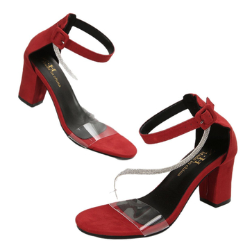 Νέα καλοκαιρινά γυναικεία ψηλοτάκουνα σανδάλια, διαφανή, με ζώνη, χοντρά, ψηλοτάκουνα σανδάλια, εξωτερικού εμπορίου, μεγάλα μεγέθη, ευρωπαϊκά και αμερικανικά σανδάλια μόδας