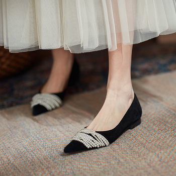 Διασυνοριακό Εξωτερικό Εμπόριο, Ευρωπαϊκή και Αμερικανική Ποιότητα, Μόδα Παπούτσια σε Στυλ Νεράιδας με Μαργαριτάρια, Ρετρό Γαλλικά, Εξειδικευμένα, Επίπεδα, Γυναικεία Παπούτσια, Παραγωγή