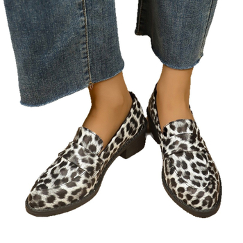 Nové jednoduché ležérne univerzálne topánky s okrúhlou špičkou, jednovrstvové dámske jesenné topánky, nová akademická sukňa s hrubým podpätkom a leopardím vzorom