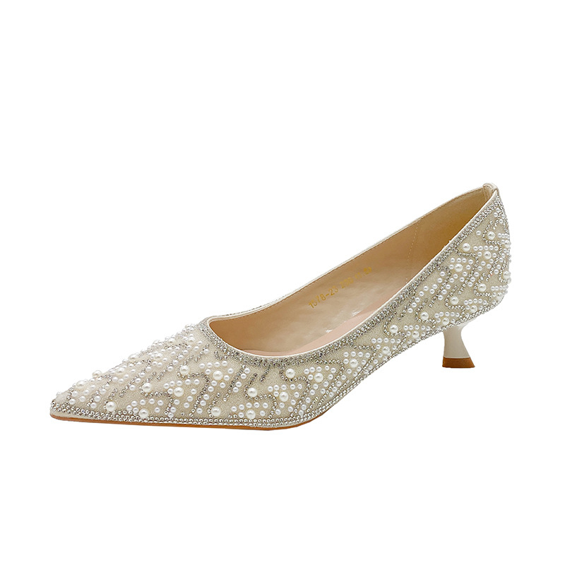 Rhinestone Pearl Xiuhe Visoke pete 2025 Proljeće Nove luksuzne cipele za djeveruše bez umornih stopala Modne cipele za jednu osobu za žene