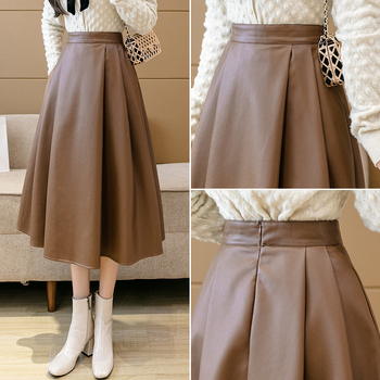 Αυθεντική φωτογραφία. Ρετρό στυλ Χονγκ Κονγκ 2024 Φθινόπωρο και Χειμώνας Νέα Κομψή Ψηλόμεση Φούστα με Λεπτή Δερμάτινη Κάλυμμα, Φούστα με Μεγάλες Κούνιες σε Όλα τα Χρώματα