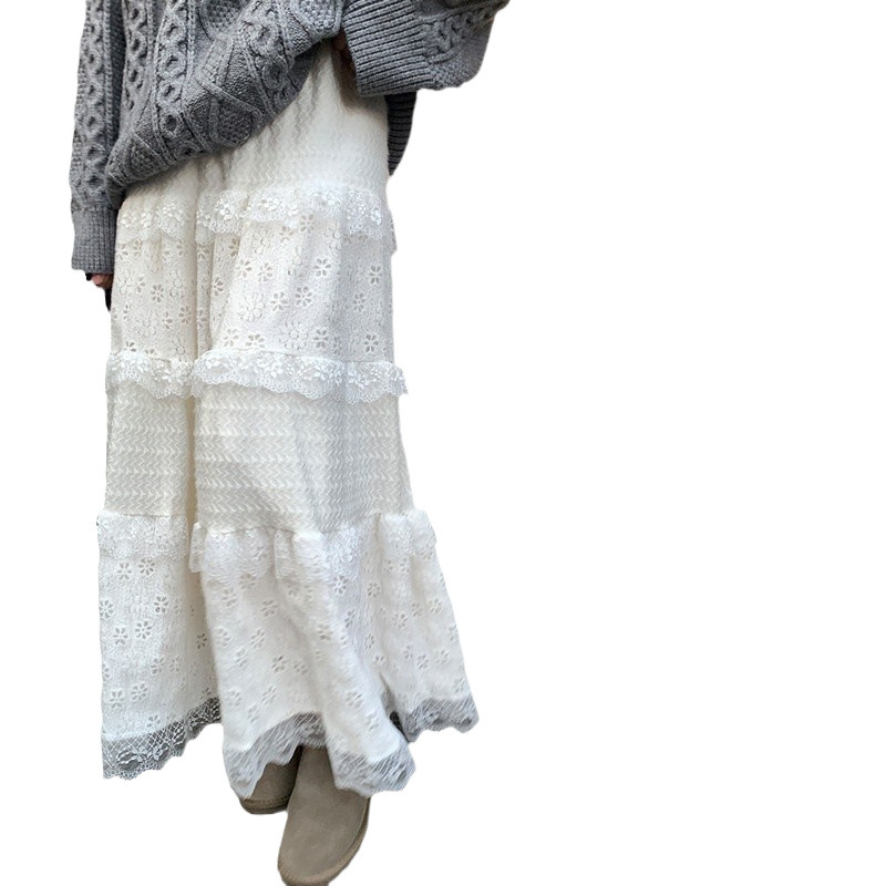 Baletné biele polodlhé šaty 2024 Jemné šaty s vysokým pásom v áčkovom strihu s čipkou a prešívaním, rozprávková torta, pre ženy