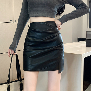 Ακανόνιστη πλισέ φούστα από δέρμα PU για γυναίκες 2025 Άνοιξη Νέο Στυλ Κομψή ψηλή μέση αντι-έκθεσης κοντή φούστα ισχίου σε γραμμή Α