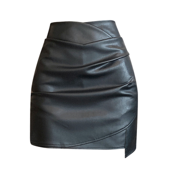 Ακανόνιστη πλισέ φούστα από δέρμα PU για γυναίκες 2025 Άνοιξη Νέο Στυλ Κομψή ψηλή μέση αντι-έκθεσης κοντή φούστα ισχίου σε γραμμή Α