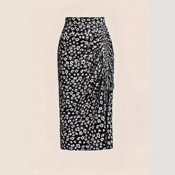 Νέα καλοκαιρινή ευρωπαϊκή και αμερικανική διασυνοριακή φλοράλ φούστα με χρυσάνθεμα που καλύπτει τους γοφούς και έχει φλοράλ σχίσιμο.