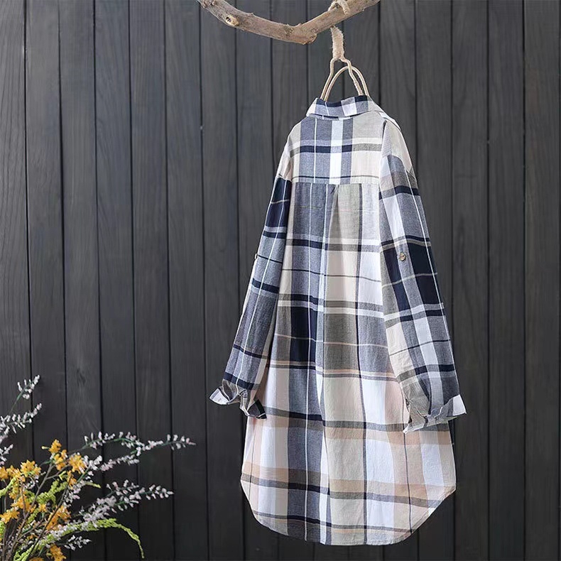 Dámska kockovaná košeľa z roku 2024, nový top s dlhým rukávom, retro bunda, voľná a všestranná, zoštíhľujúci vzhľad, farebná košeľa, kardigan, trendy
