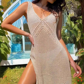 Zahraničný obchod cez hranice Európy a Spojených štátov amerických, výrobcovia z Amazonu, bez rukávov s golierom V, duté šaty na plážovú dovolenku na jar a v lete