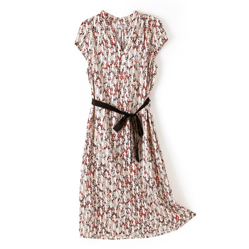 Elegantna ženska haljina za proljeće i ljeto 2024., nova V-izrezna haljina od dudovine svilenog satena s vezanjem u struku