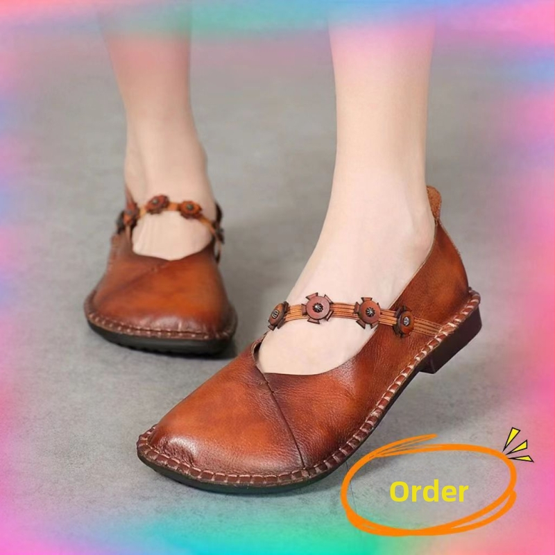 2024 Proljeće i ljeto Nove ženske cipele u retro etničkom stilu s mekim potplatom i mekom površinom, ležerne cipele od prave kože u Guangzhouu, veleprodaja ženskih cipela od prave kože