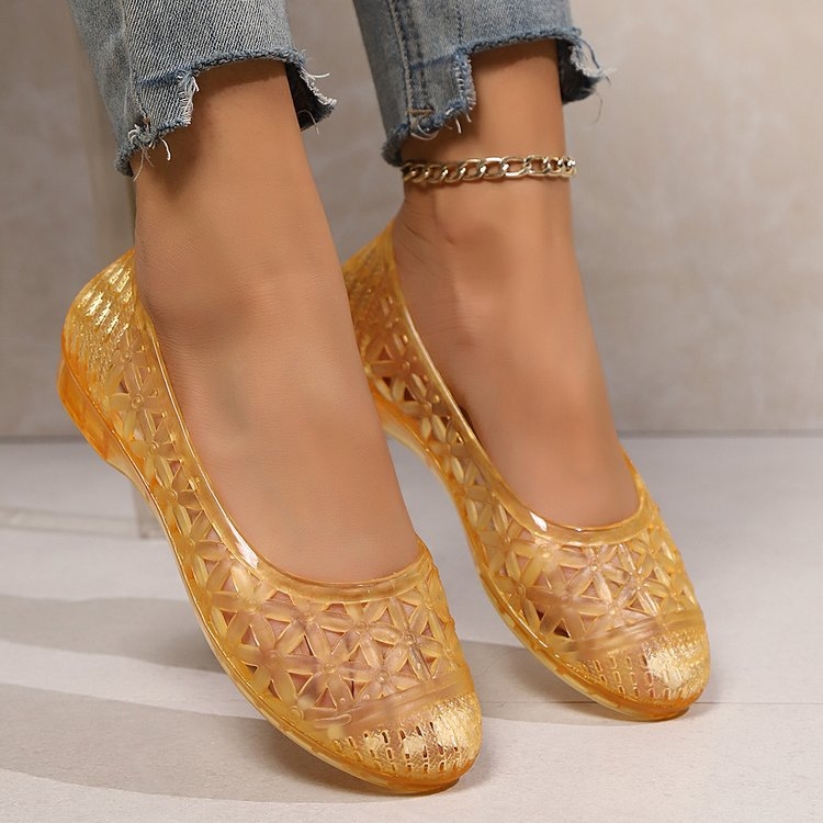 Pohodlné želé ploché sandále s krištáľovým efektom, módne a všestranné, protišmykové, vhodné na letné outdoorové nosenie