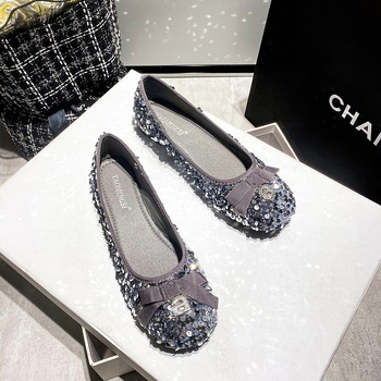 833 Huidong Yixinda Ρηχό Στόμα Λαμπερές Χάντρες με Φιόγκο, Κομψά Μικρά, Χοντρά Σόλα, Slip-On, Γυναικεία, Χειμερινά