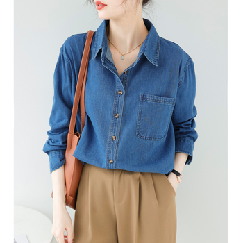 Personalizirana plava traper košulja, ženska jesenska košulja, kaput u retro hongkonškom stilu, dizajn smisao niše, jesenski top