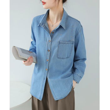 Personalizirana plava traper košulja, ženska jesenska košulja, kaput u retro hongkonškom stilu, dizajn smisao niše, jesenski top