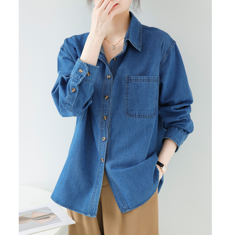 Personalizirana plava traper košulja, ženska jesenska košulja, kaput u retro hongkonškom stilu, dizajn smisao niše, jesenski top