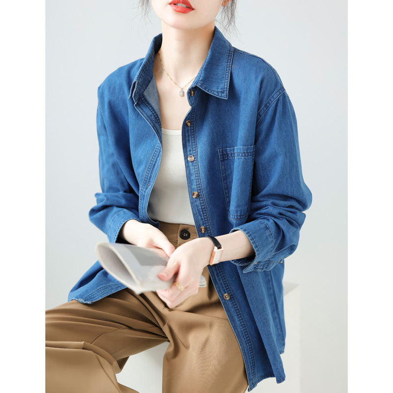 Personalizirana plava traper košulja, ženska jesenska košulja, kaput u retro hongkonškom stilu, dizajn smisao niše, jesenski top