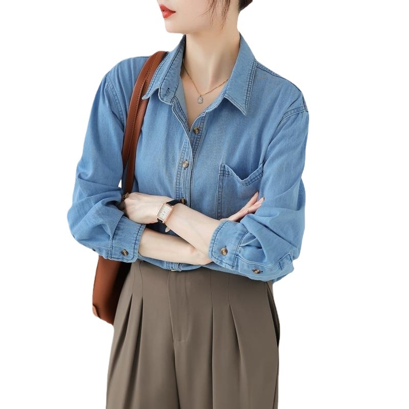 Personalizirana plava traper košulja, ženska jesenska košulja, kaput u retro hongkonškom stilu, dizajn smisao niše, jesenski top
