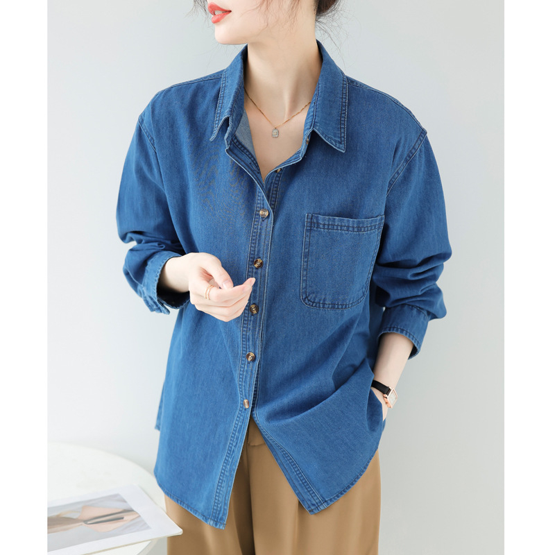 Personalizirana plava traper košulja, ženska jesenska košulja, kaput u retro hongkonškom stilu, dizajn smisao niše, jesenski top